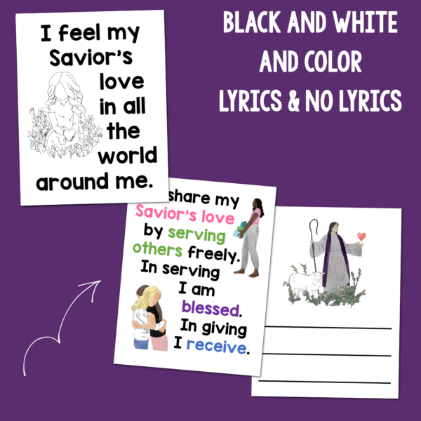 I Feel My Savior's Love custom art flip chart in color and black and white with and without lyrics