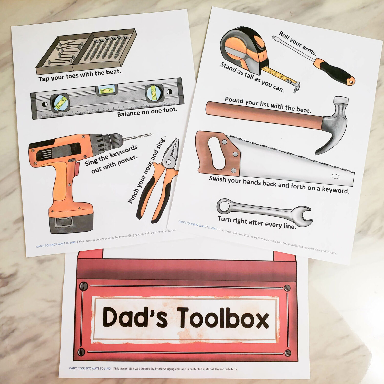 Father's Day Dad's Toolbox fun singing time game to review ANY Father's Day primary song pick! You'll pick out a tool to add to the toolbox and use a fun way to sing included! A no-fuss easy prep lesson plan for LDS Primary Music Leaders.