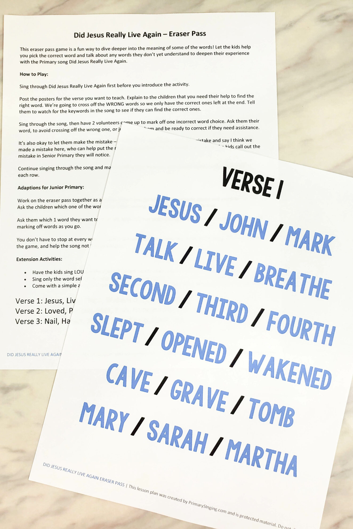 Did Jesus Really Live Again Eraser Pass singing time idea with printable song helps for LDS Primary music leaders. You'll love this activity to cross out the wrong words and fun extension activities.