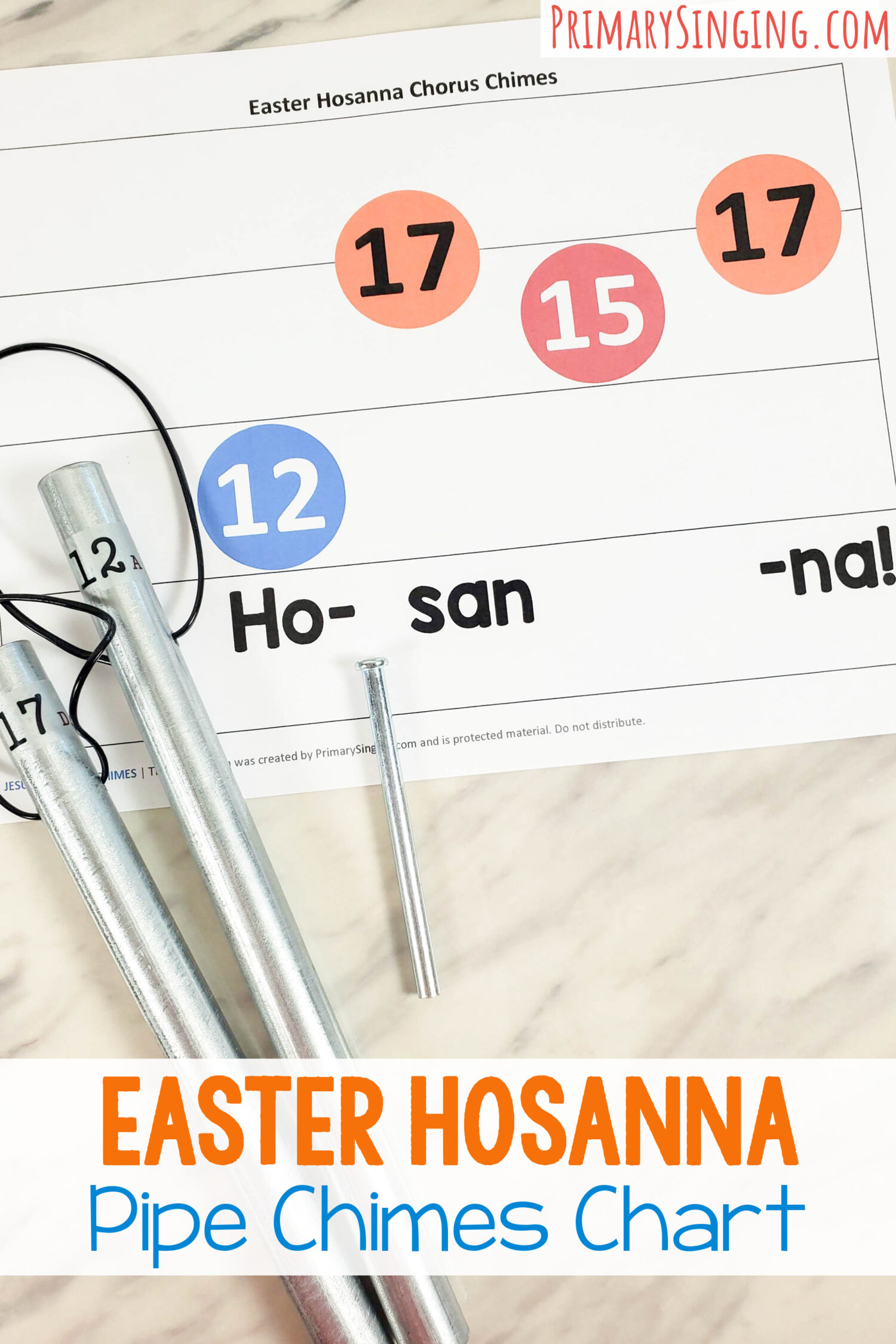 Easter Hosanna Pipe Chimes chart - use this fun printable chime charts to play the chorus of Easter Hosanna to add a fun emphasis to this Primary Easter song! Great singing time ideas for LDS Primary music leaders with printable song helps.