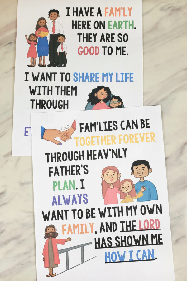 Families Can be Together Forever flip chart and visual aids lyrics plus pictures custom art printable flipchart for Primary music leaders.