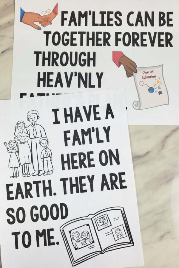 Families Can be Together Forever flip chart and visual aids lyrics plus pictures custom art printable flipchart for Primary music leaders.