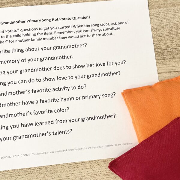 Thanksgiving Share the Harvest 7 Try this fun Grandmother Primary Song Hot Potato Game to review this Mother's Day song by passing around a bean bag until the music stops for LDS Primary Music Leaders.