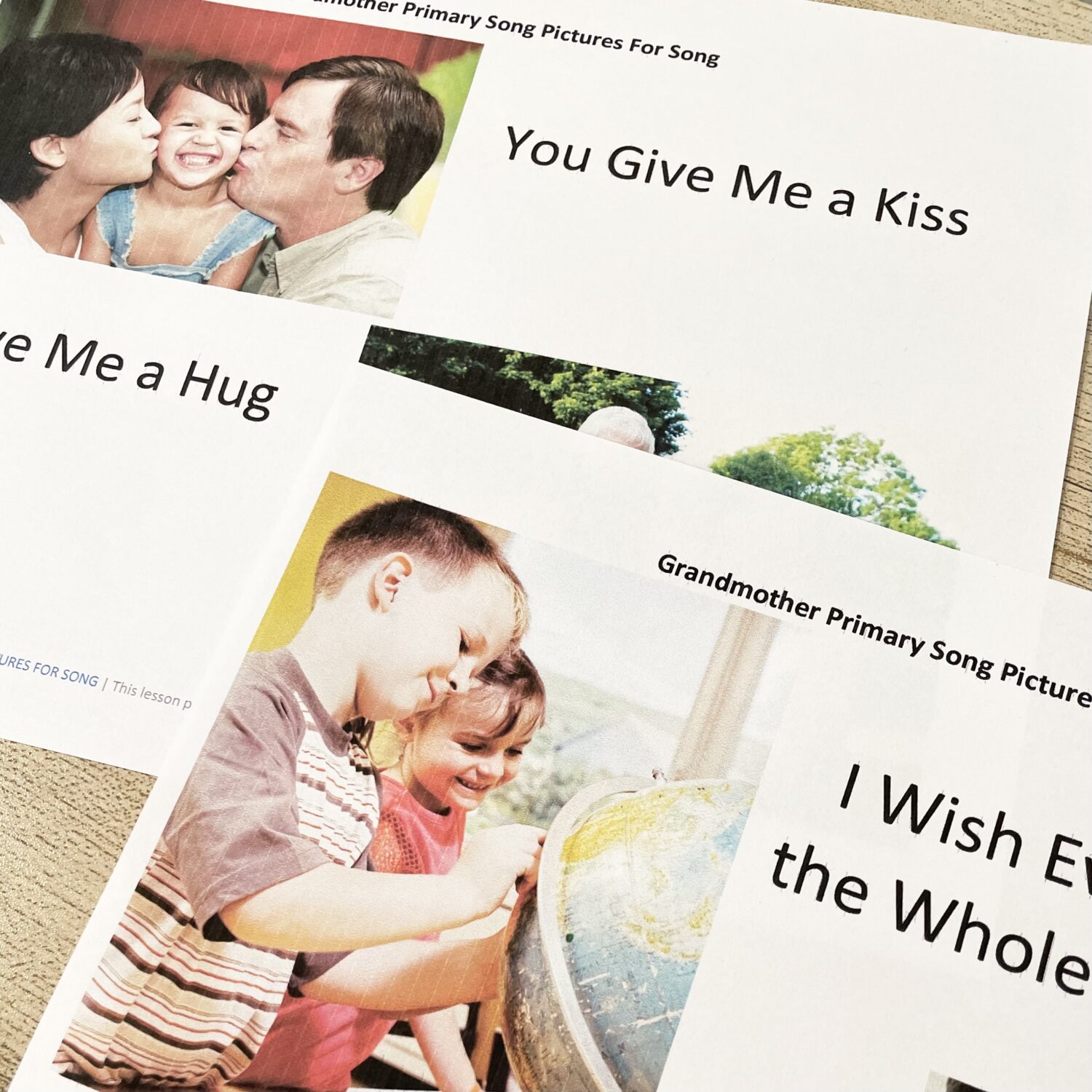 Use this Grandmother Primary Song Pictures visual intrigue activity with pictures for each phrase for LDS Primary Music Leaders.