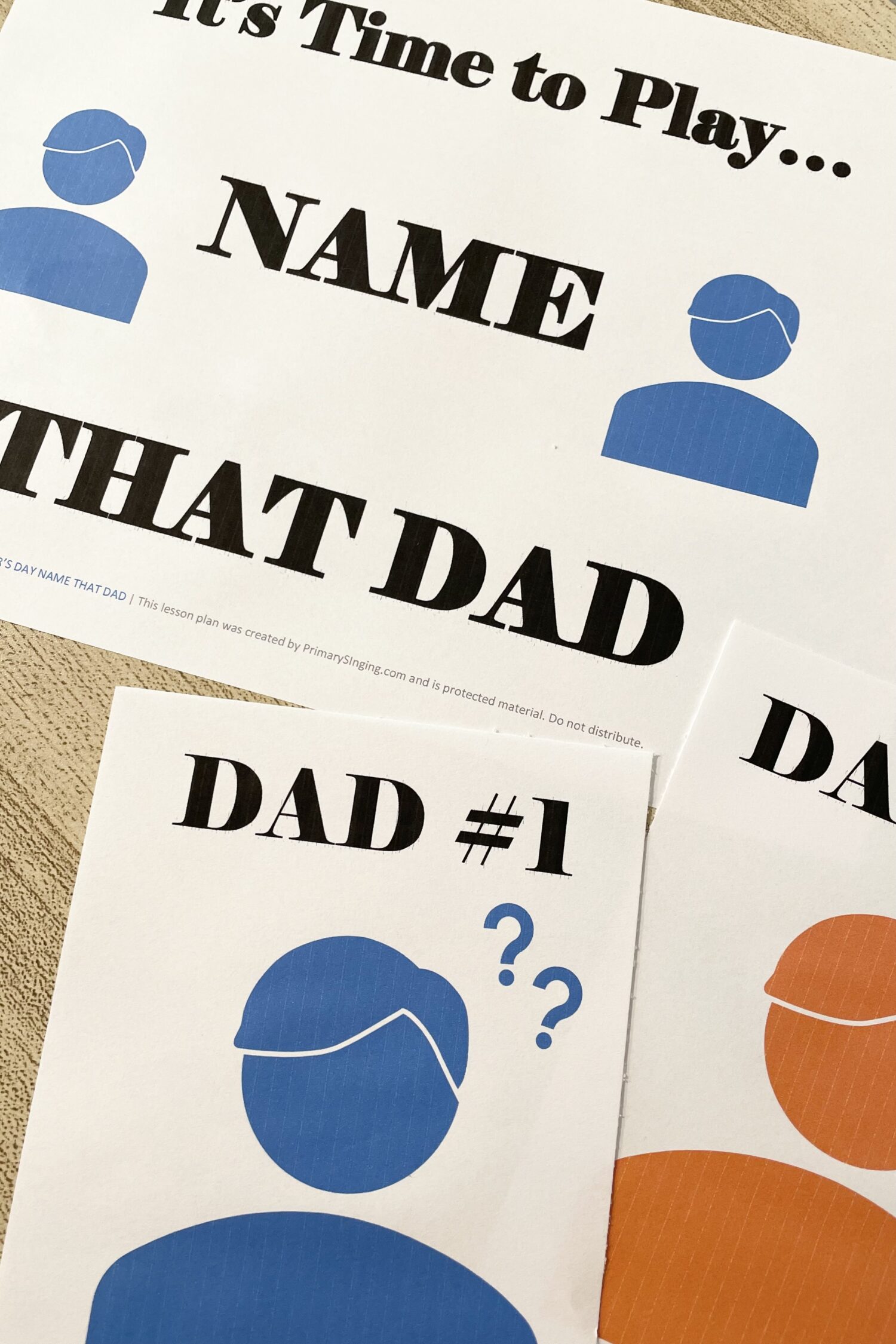 Father's Day Name That Dad game with questions for primary children to guess the dad. Singing time helps for LDS Primary Music Leaders.