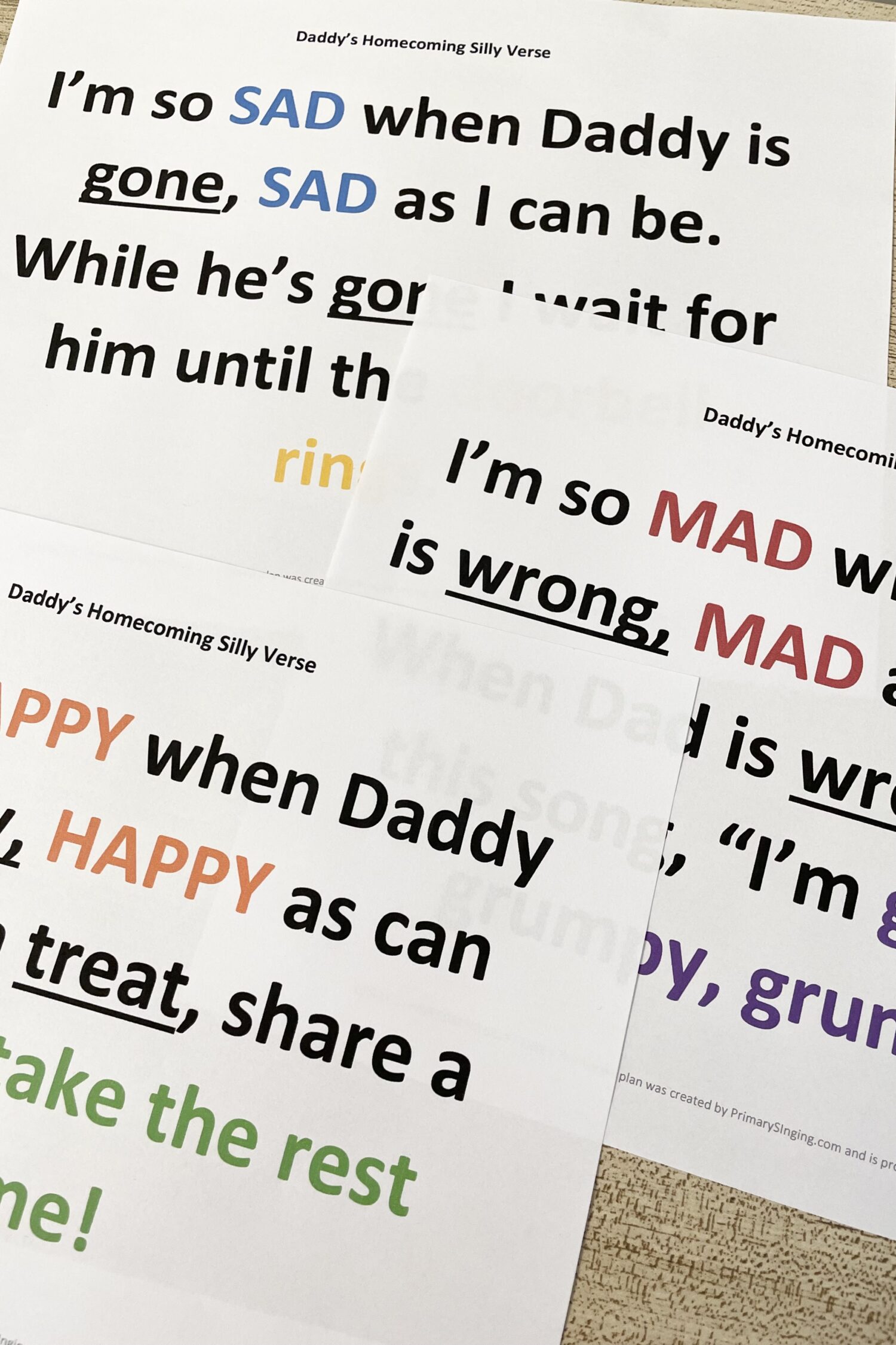 Daddy's Homecoming Silly Verse! Change the lyrics to this Father's Day song with these silly verses with 4 free printable verses for LDS Primary Music Leaders.