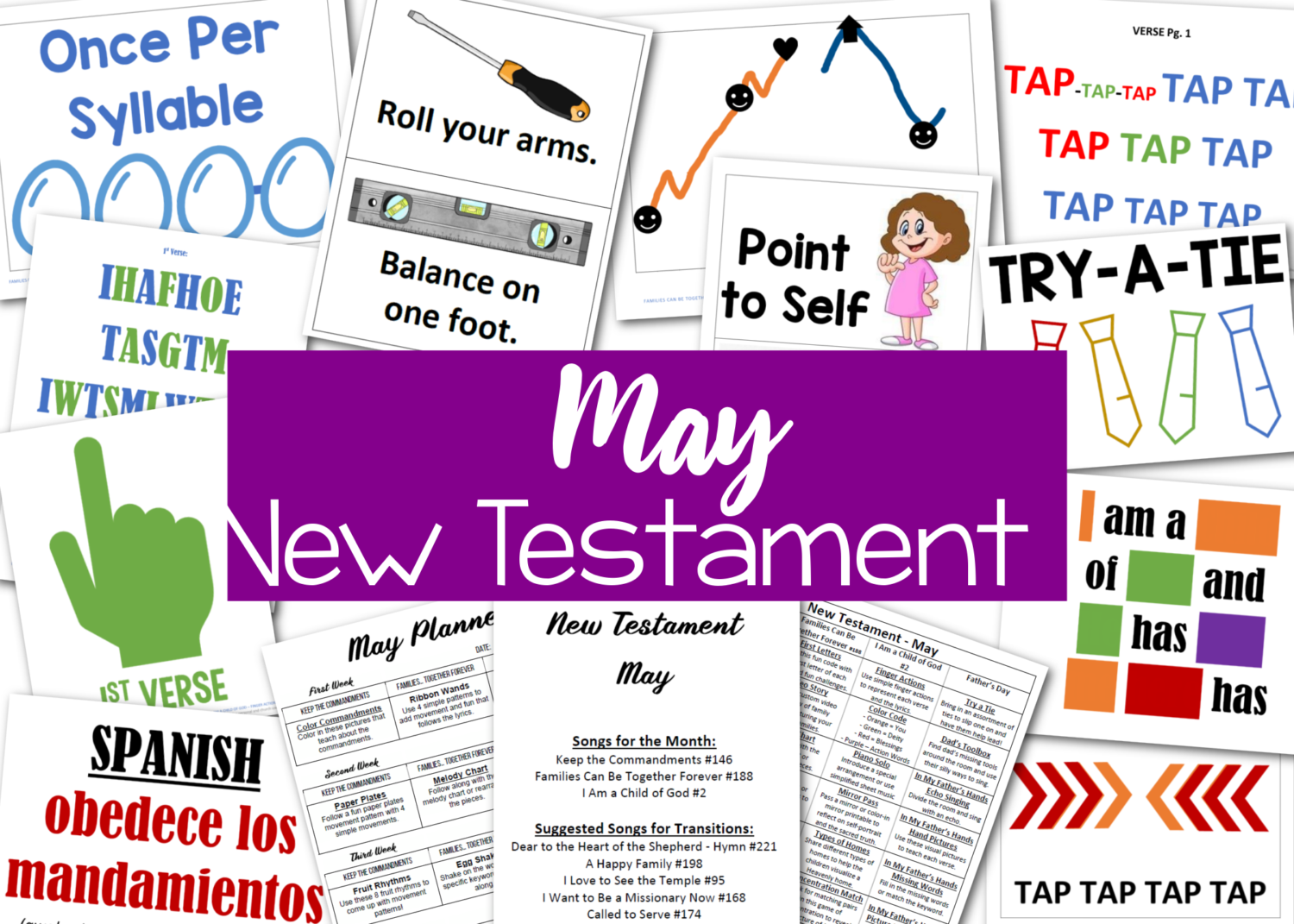 May New Testament Primary Songs - Complete list of suggested song for this month and singing time helps in this comprehensive membership packet for LDS Primary Music leaders.