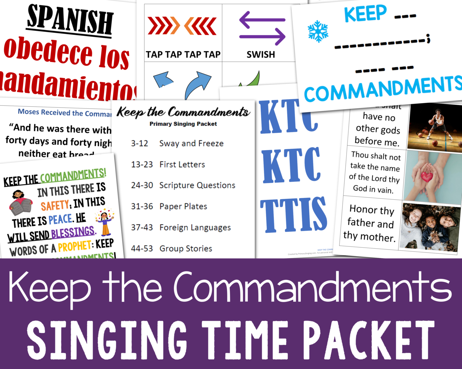 Keep the Commandments Singing time teaching packet with lesson plans and song helps plus printable flip chart for LDS Primary music Leaders