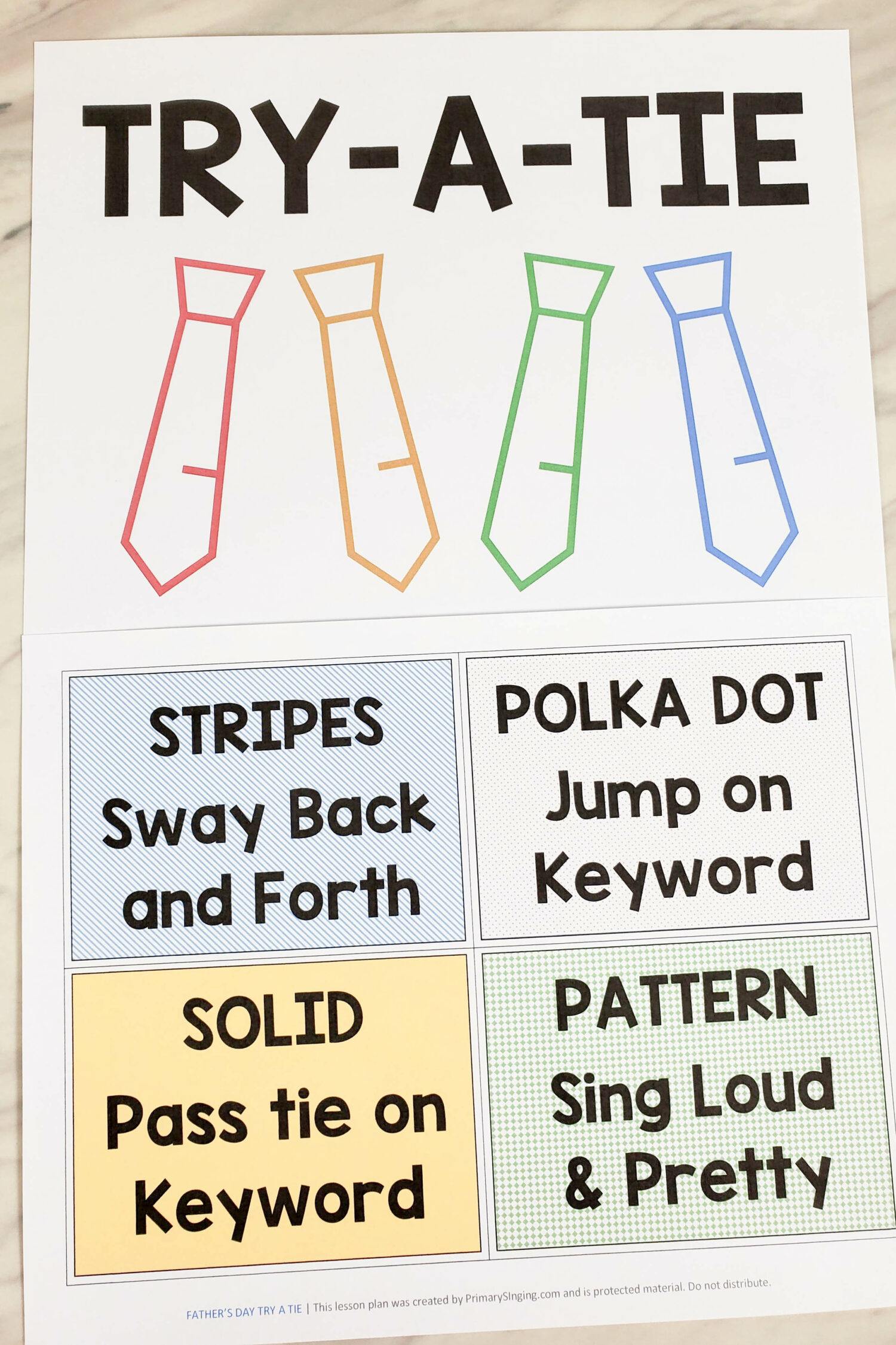 Try a Tie Father's Day singing time idea for LDS Primary music leaders. Have the kids try on different ties and lead your song pick!