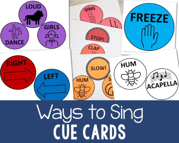 Ways to sing cue cards easy printable cards to hold up signs with different ways to sing through a variety of songs!
