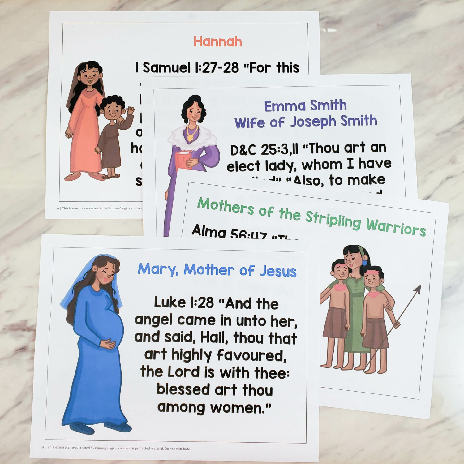 Old Testament Bulletin Board Ideas 14 Women in the Scriptures Info Cards with a scripture verse for 25 different women from the New Testament, Old Testament, Book of Mormon, and Doctrine & Covenants. Singing time lesson plan LDS Primary music leaders for Mother's Day.