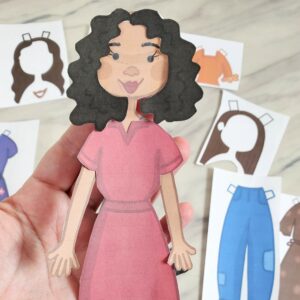 Mother's Day Make a Mom Paper Dolls - Cute printable singing time activity or kids activities to personalize a perfect mom. Coloring page paper dolls with mix and match outfits. Printable song helps and visual aids for LDS Primary music leaders.