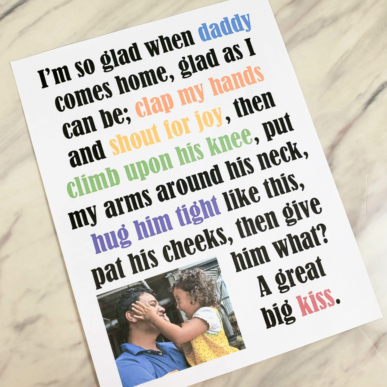 Daddy's Homecoming flip chart and lyrics singing time helps for LDS Primary Music Leaders teaching this Father's Day song