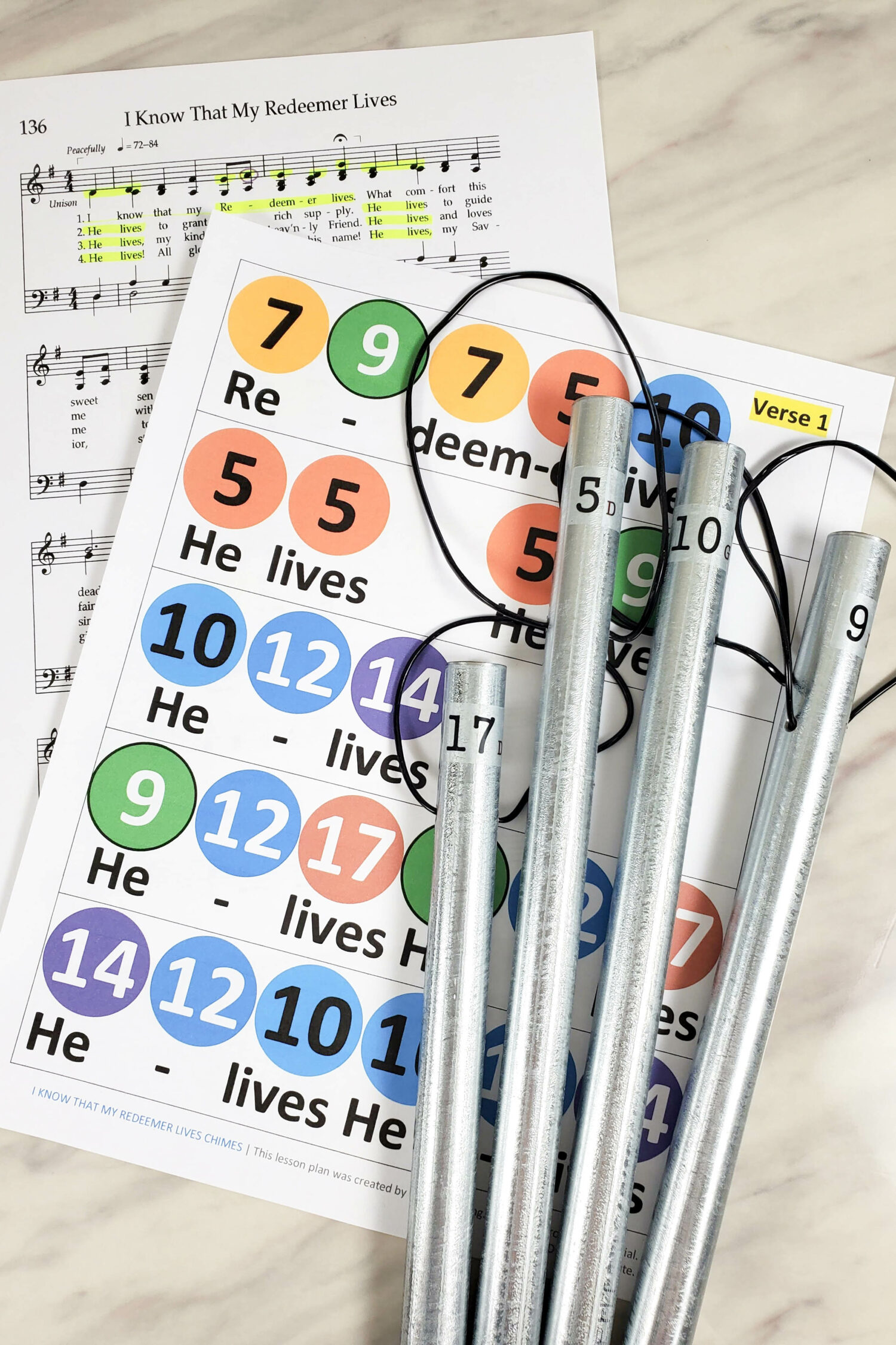 I Know That My Redeemer Lives Pipe Chimes chart singing time idea! Head over to grab this printable chime charts to help teach the hymn I Know That My Redeemer Lives in your Primary room! You'll chime for all the references to "he lives!"