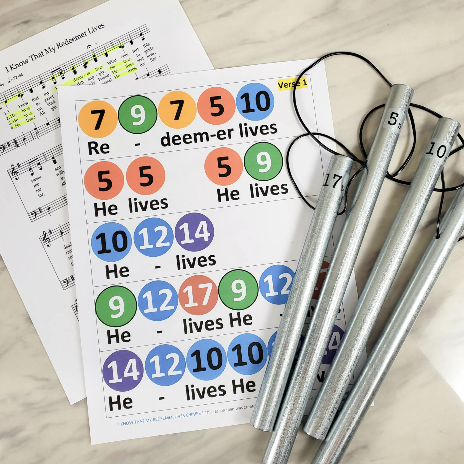 I Know That My Redeemer Lives Pipe Chimes chart singing time idea! Head over to grab this printable chime charts to help teach the hymn I Know That My Redeemer Lives in your Primary room! You'll chime for all the references to "he lives!"