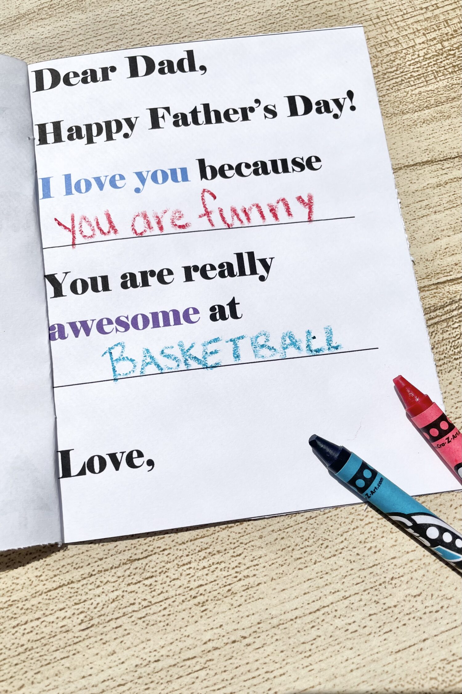 Father's Day Letter to Dad singing time idea - use this homemade printable card to write letters to dad during primary for LDS Primary Music Leaders.