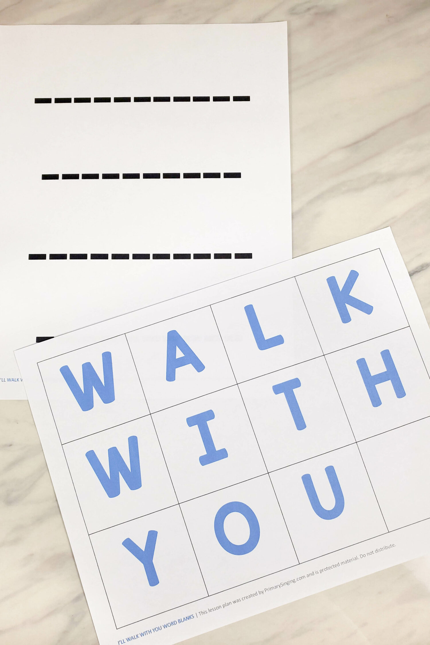 I'll Walk with You Word Blanks singing time ideas! Use these long blanks in a row and have the kids guess letters until they can figure out the phrase! It's a fun twist on hangman that will add in lots of song repetition and fun! See the lesson plan for LDS Primary music leaders and families.