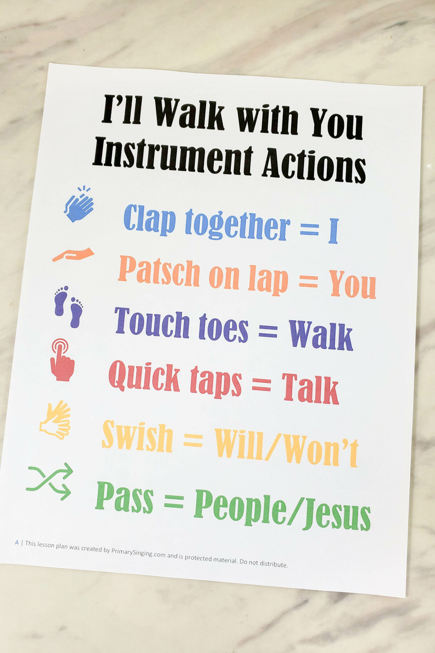 I'll Walk with You Mixed Instruments singing time idea! Bring in an assortment of fun instruments and create a mini band with actions that work for any of the instruments to match the different keywords from the song. Grab this free printable for LDS Primary music leaders.