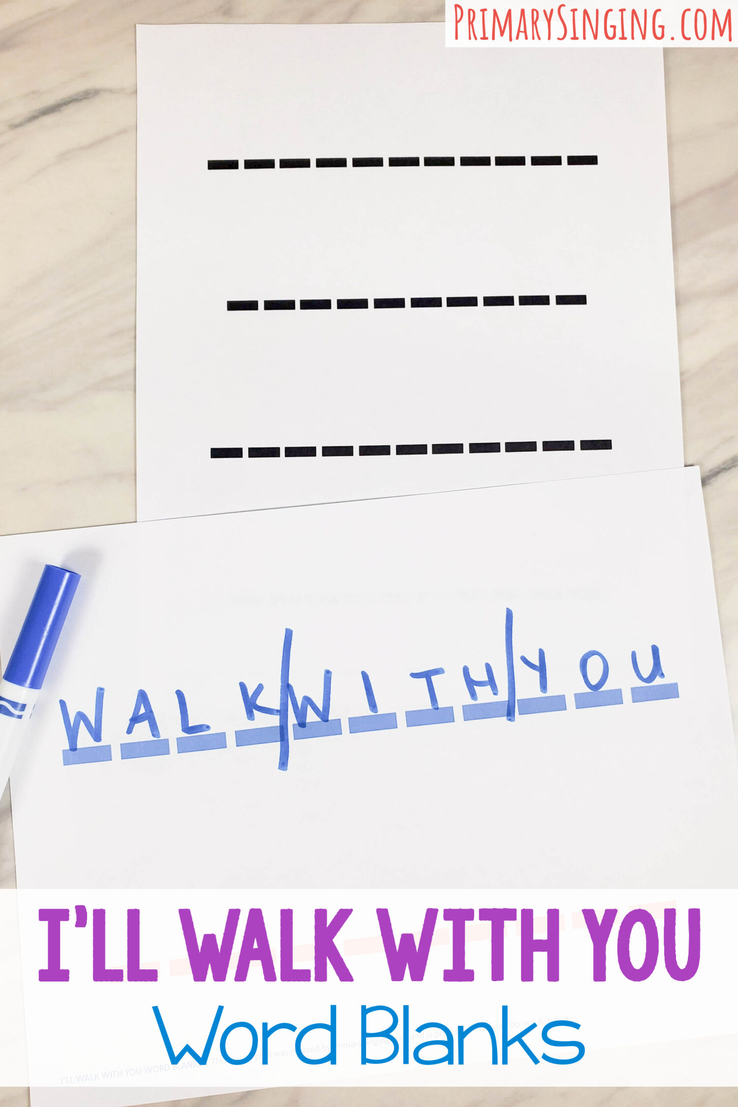 I'll Walk with You Word Blanks singing time ideas! Use these long blanks in a row and have the kids guess letters until they can figure out the phrase! It's a fun twist on hangman that will add in lots of song repetition and fun! See the lesson plan for LDS Primary music leaders and families.