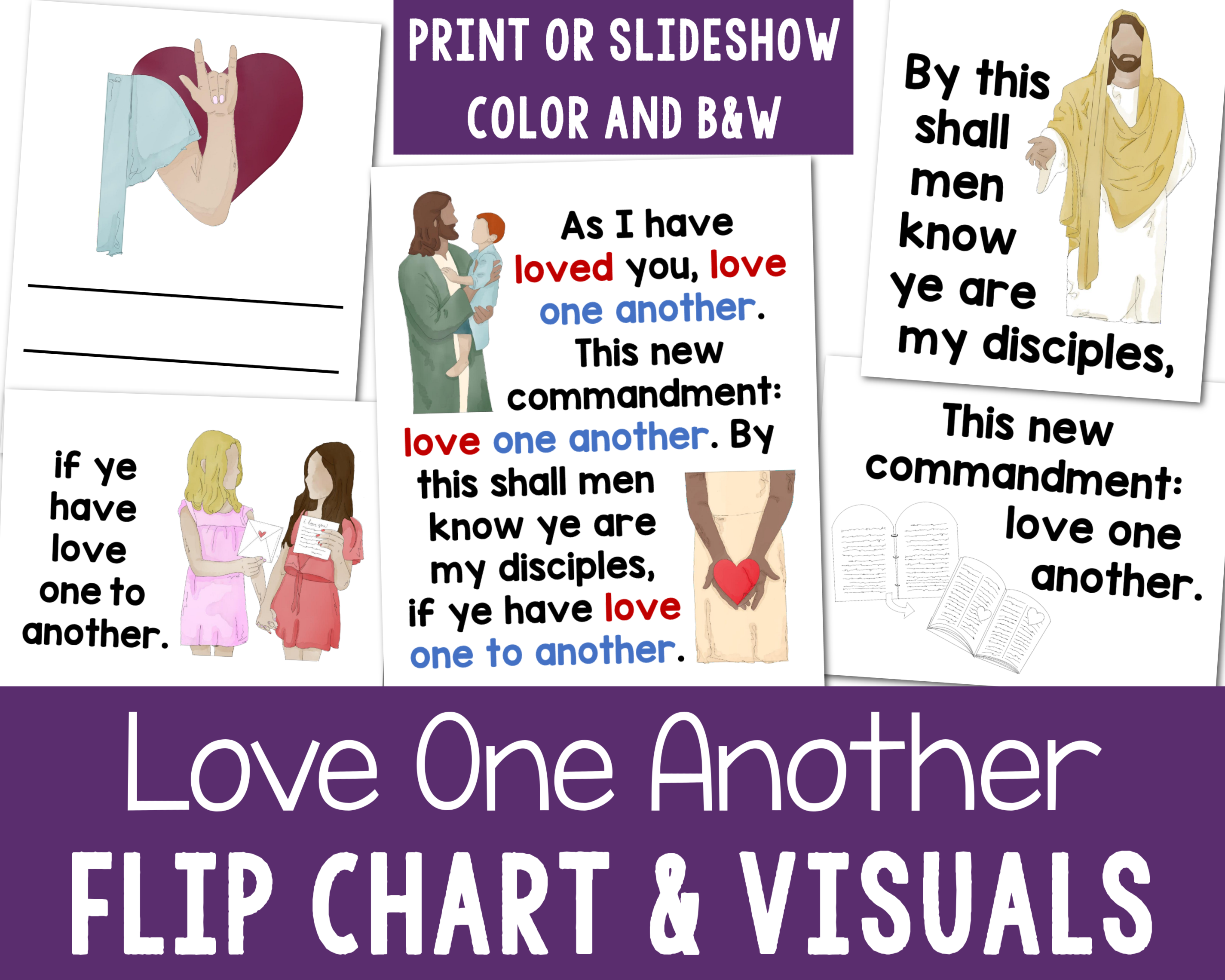 Love One Another flip chart and visual aids singing time helps for Primary Music leaders