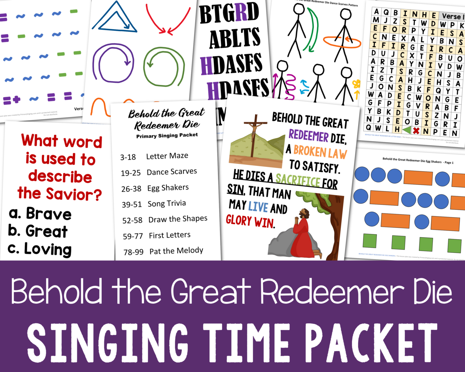 Behold the Great Redeemer Die Teaching Ideas for singing time for LDS Primary music leaders with song helps lesson plan activities plus flip charts!