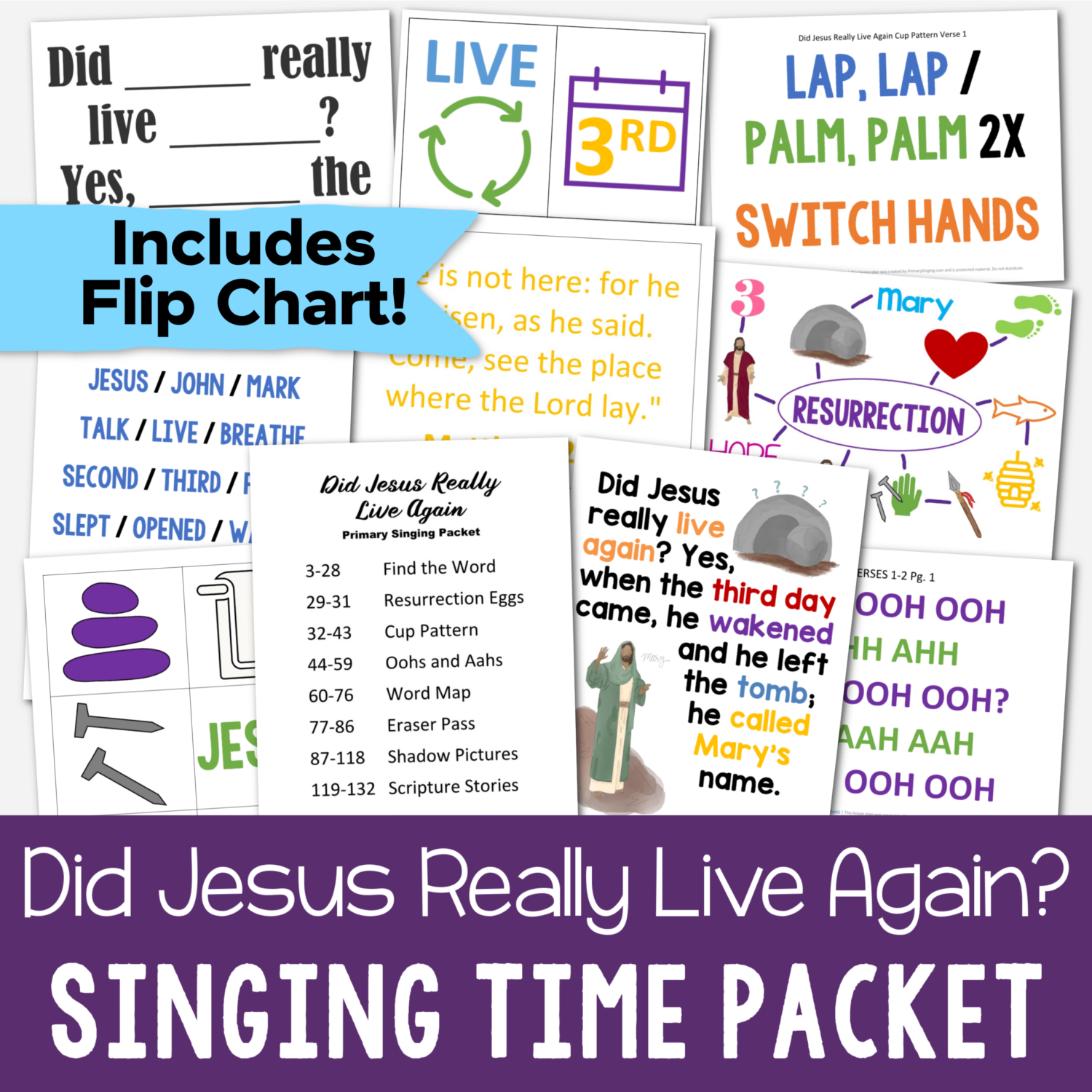 Did Jesus Really Live Again singing time ideas packet and teaching ideas with Art Flip Chart & Visual Aids for LDS Primary Music Leaders singing time ideas and song helps