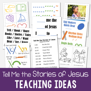 Tell Me the Stories of Jesus Singing Time teaching aids for learning this song printables for LDS Primary music leaders. Includes: be like him game, crack the code, eraser pass, team band, rhythm sticks, pick a picture, color the stories, and playdoh creations lesson plans.