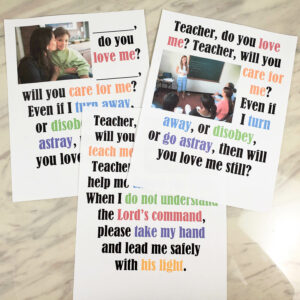 Teacher Do You Love Me flip chart and lyrics singing time helps for LDS Primary Music Leaders teaching this Mother's Day Song