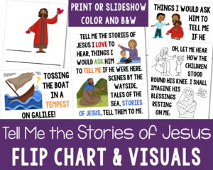 Tell Me the Stories of Jesus flip chart and visuals for learning this song printables for LDS Primary music leaders or choristers for singing time