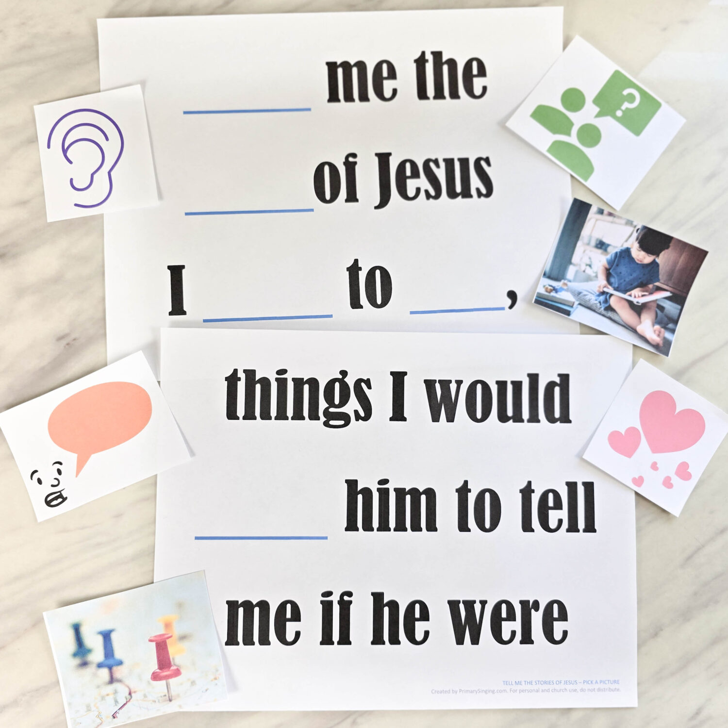 Tell Me the Stories of Jesus - Pick a Picture lesson plan and activity for LDS Primary Singing Time music leaders and home study of Come, Follow Me for families!