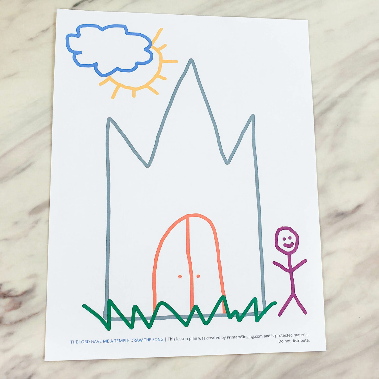 The Lord Gave Me a Temple Draw the Song singing time idea! Draw these 6 simple shapes that coordinate with a line or partial line of the song. Then, bring them all together to reveal a scene as you teach about what this important song is talking about. Includes a free printable 1-page drawing guide for LDS Primary music leaders.