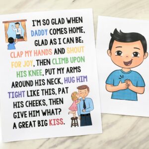Daddy's Homecoming Flip Chart for this Primary song with custom art in both portrait and landscape singing time visual aids for LDS Primary music leaders.