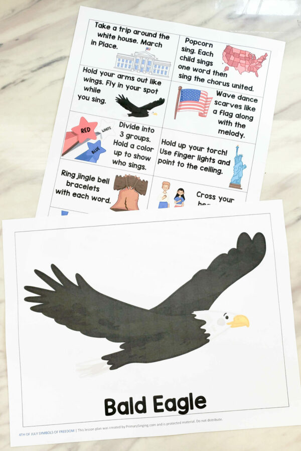 4th of July Patriotic Symbols of Freedom Singing Time activity fun lesson plan with ways to sing that match the symbols or LDS Primary patriotic songs to fit the holiday season! Sing holiday songs or your choice of songs for review. Includes printable song helps for LDS Primary music leaders.