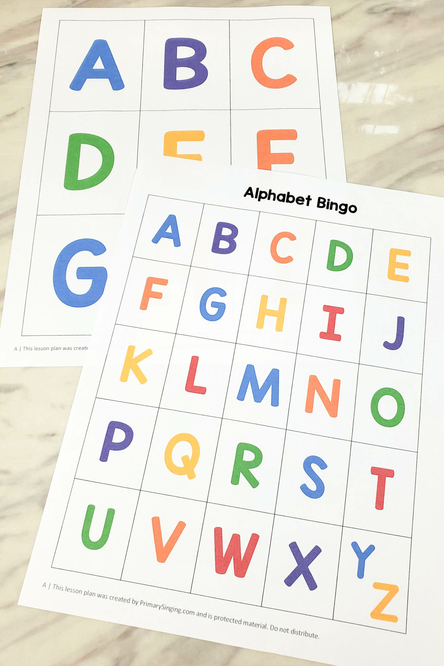 Back to School Alphabet Bingo Game - play this fun game with a matching game card in alphabetical order or mixed up game cards. Use the coordinating singing time action for each letter called or use it as a fun getting to know you game with a "favorites" question for each letter! Includes printable song helps for LDS Primary music leaders or great for a classroom activity for teachers.