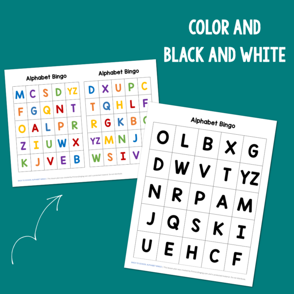 Alphabet Bingo Game in color and black and white