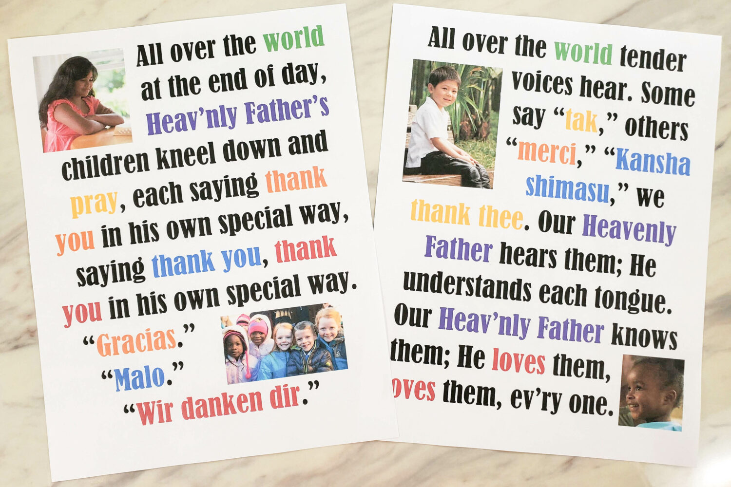 Children All Over the World flip chart printable with lyrics and pictures to help you teach this song for LDS Primary Music Leaders singing time.