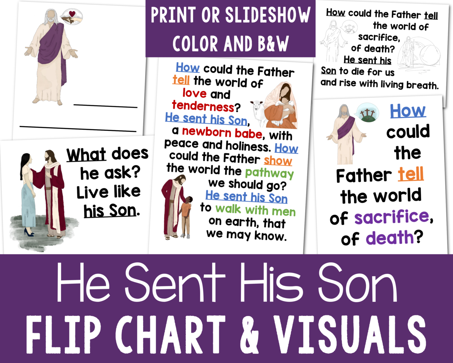 He Sent His Son Flip Chart custom art printable with visuals and lyrics for singing time