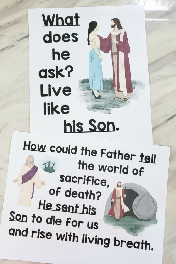 He Sent His Son Flip Chart custom art printable with visuals and lyrics for singing time for LDS Primary music leaders teaching this song.