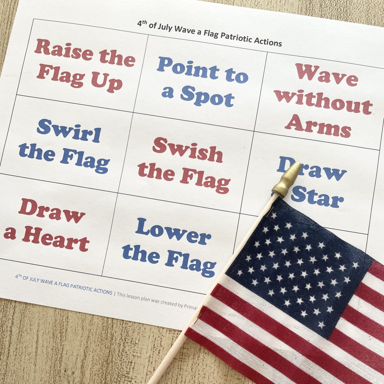 4th of July Wave a Flag Patriotic Actions singing time idea! Try these fun patriotic actions with a mini-American flag with printable action cards for LDS Primary Music Leaders.