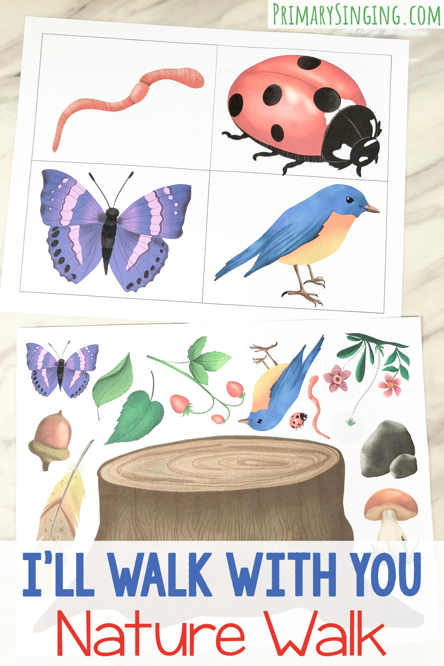 I'll Walk with You Nature Walk fun singing time activity and kids activity use indoor or outdoors with printable checklist