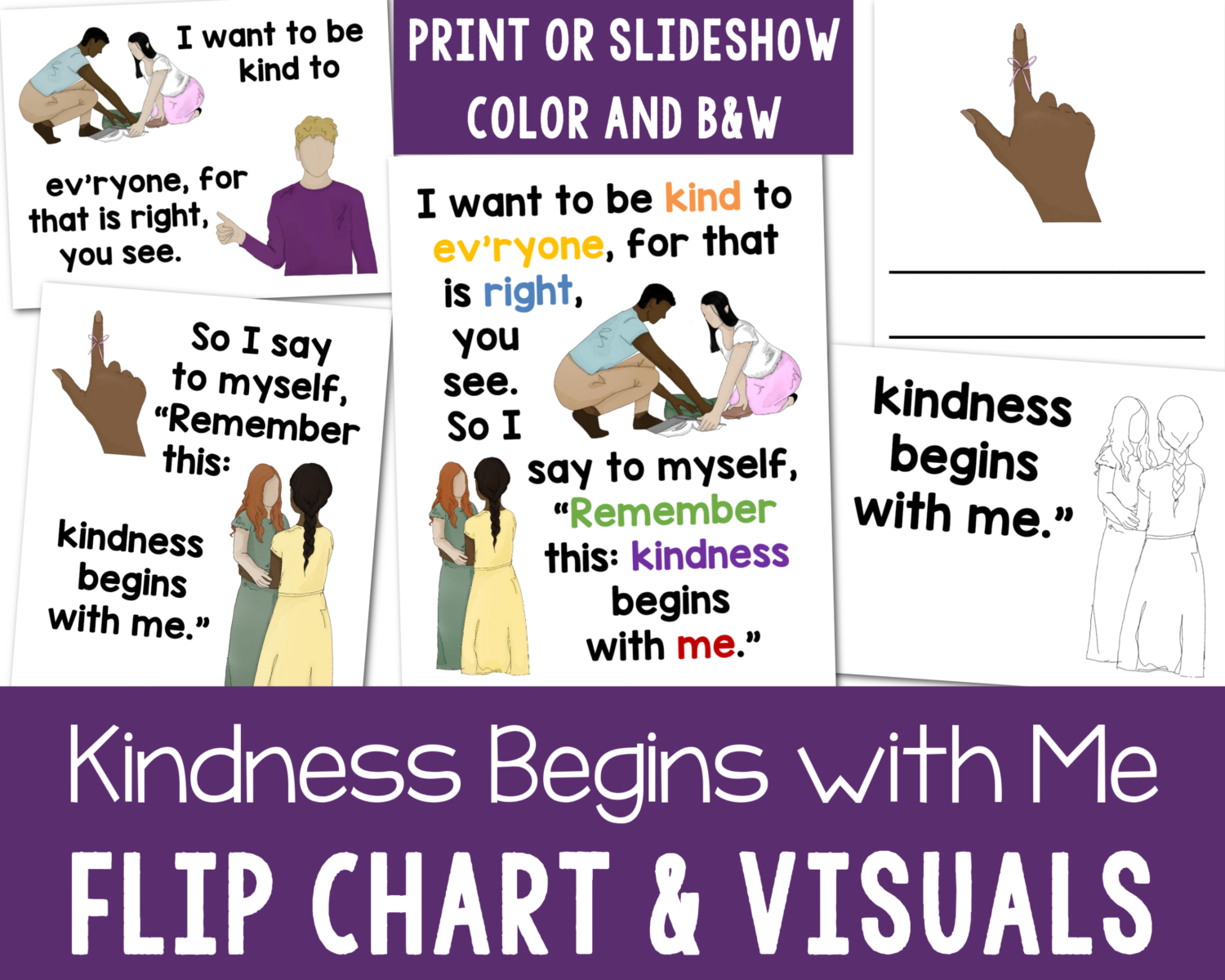 Kindness Begins with Me flip chart custom art packet to help teach this song for LDS Primary music leaders singing time visual aids and lyrics