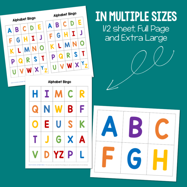 Alphabet Bingo Game print in 1/2 page full page or extra large