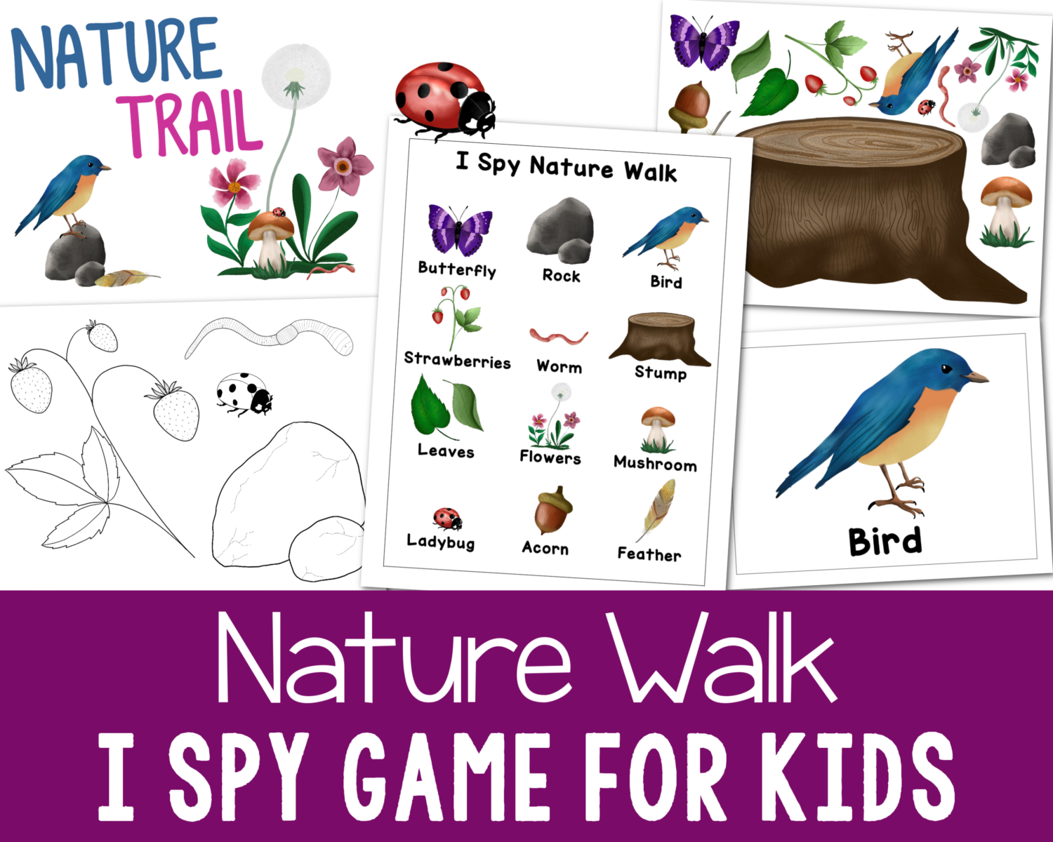 Nature Walk I Spy Game for kids fun kids activity indoors or outdoors with printable things to spot and a checklist!