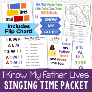 Stand for the Right Teaching Ideas for singing time plus printable illustrated flip chart. Includes 7 fun and unique lesson plans including cup pattern, color code, song story, word puzzle, color puzzle, echo singing, and letter actions! Printable song helps for LDS Primary Music leaders lesson plans.
