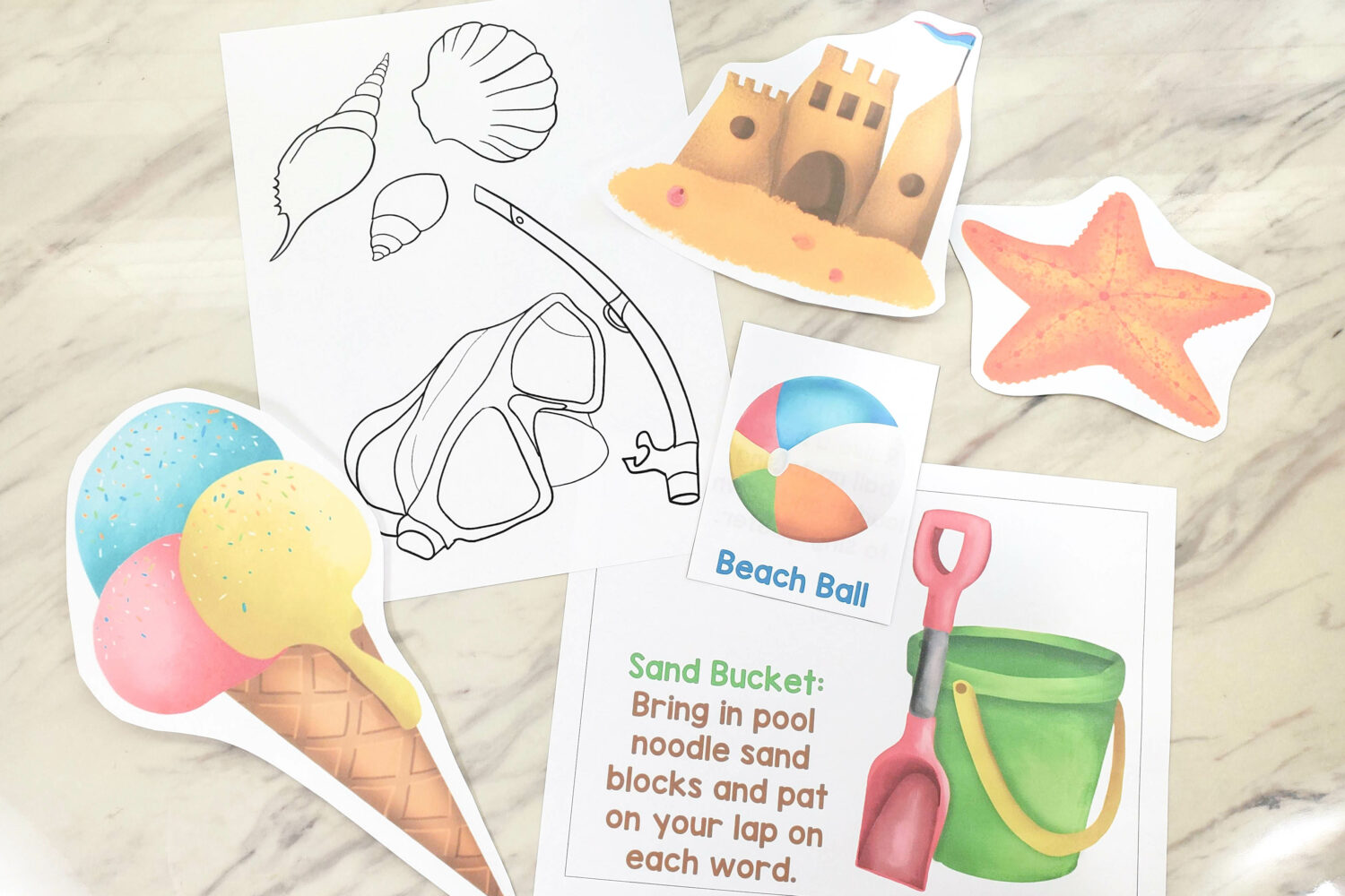 Summer beach day variety of extended printables