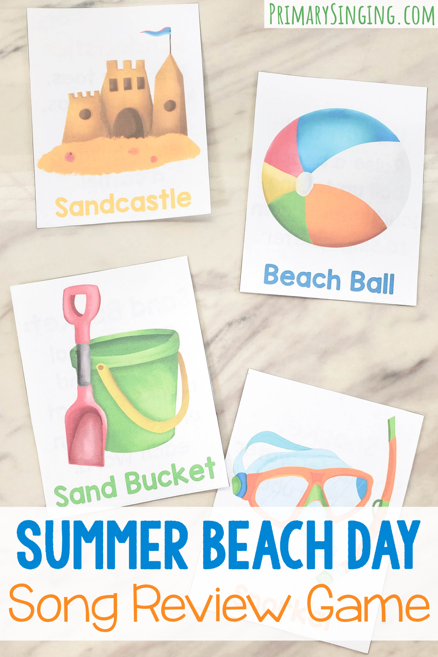 Summer Beach Day singing time song review game fun activity perfect for summertime! Help create a beach scene as you practice each of the songs learned so far this year. With printable song helps for LDS Primary music leaders.