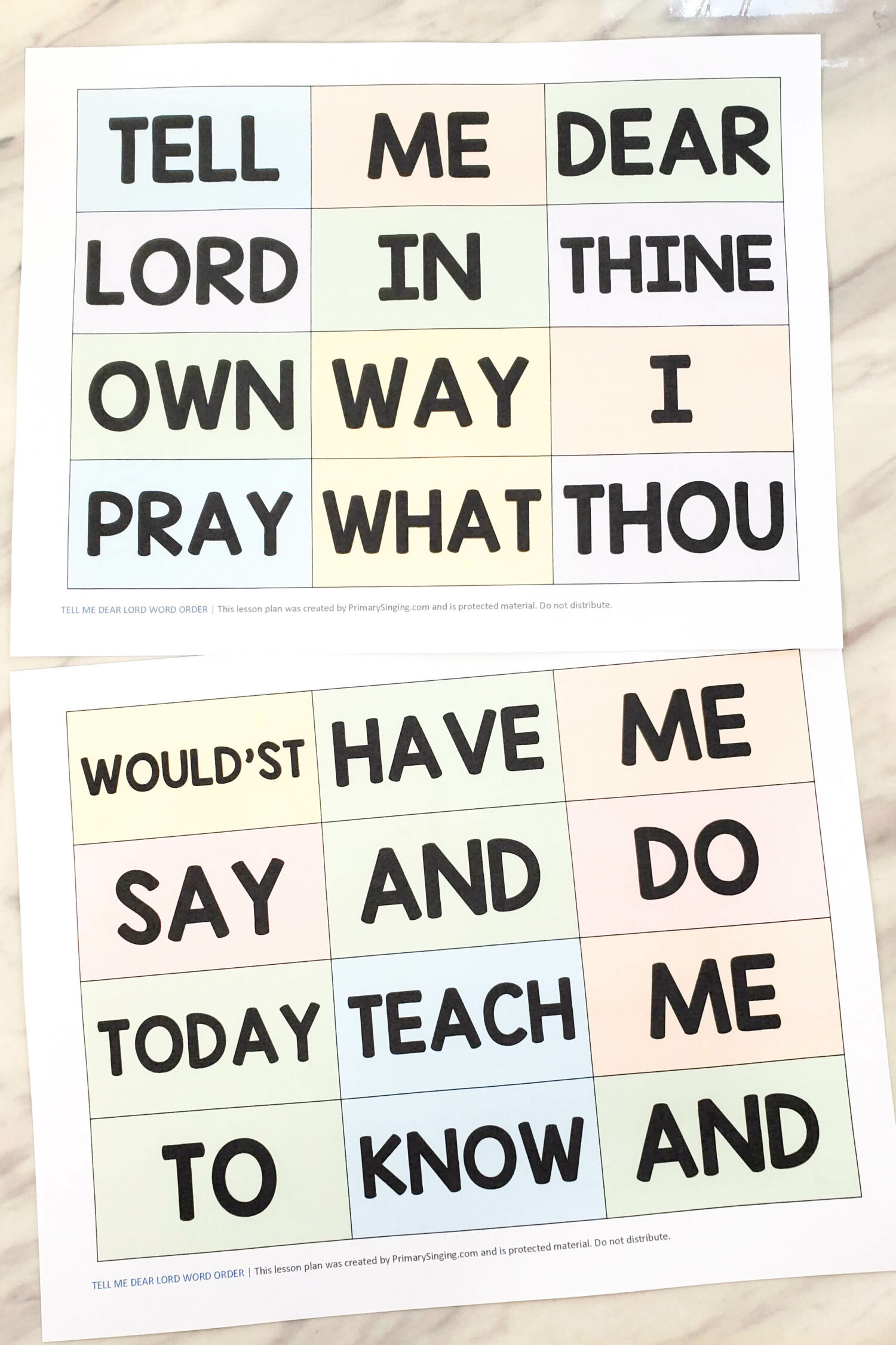 Tell Me Dear Lord Word Order printable pages