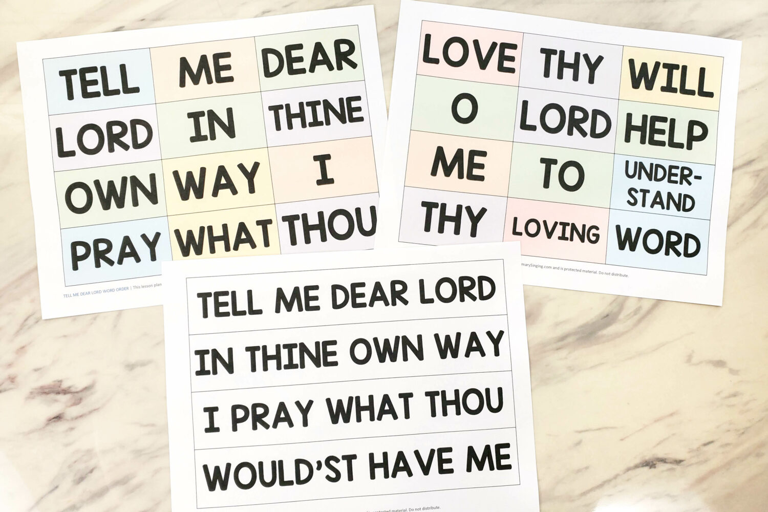 Tell Me Dear Lord Word Order printable pages with extended printables