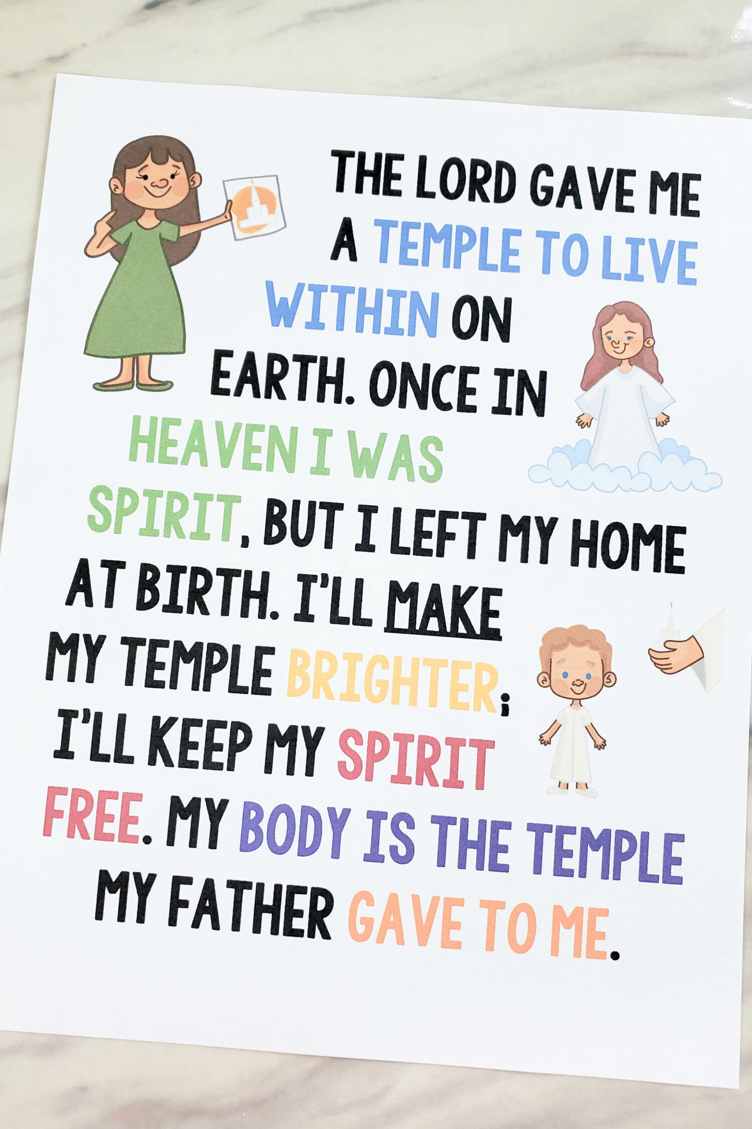The Lord Gave Me a Temple Flip Chart custom art flipchart in portrait and landscape color and black and white! Printables for singing time.