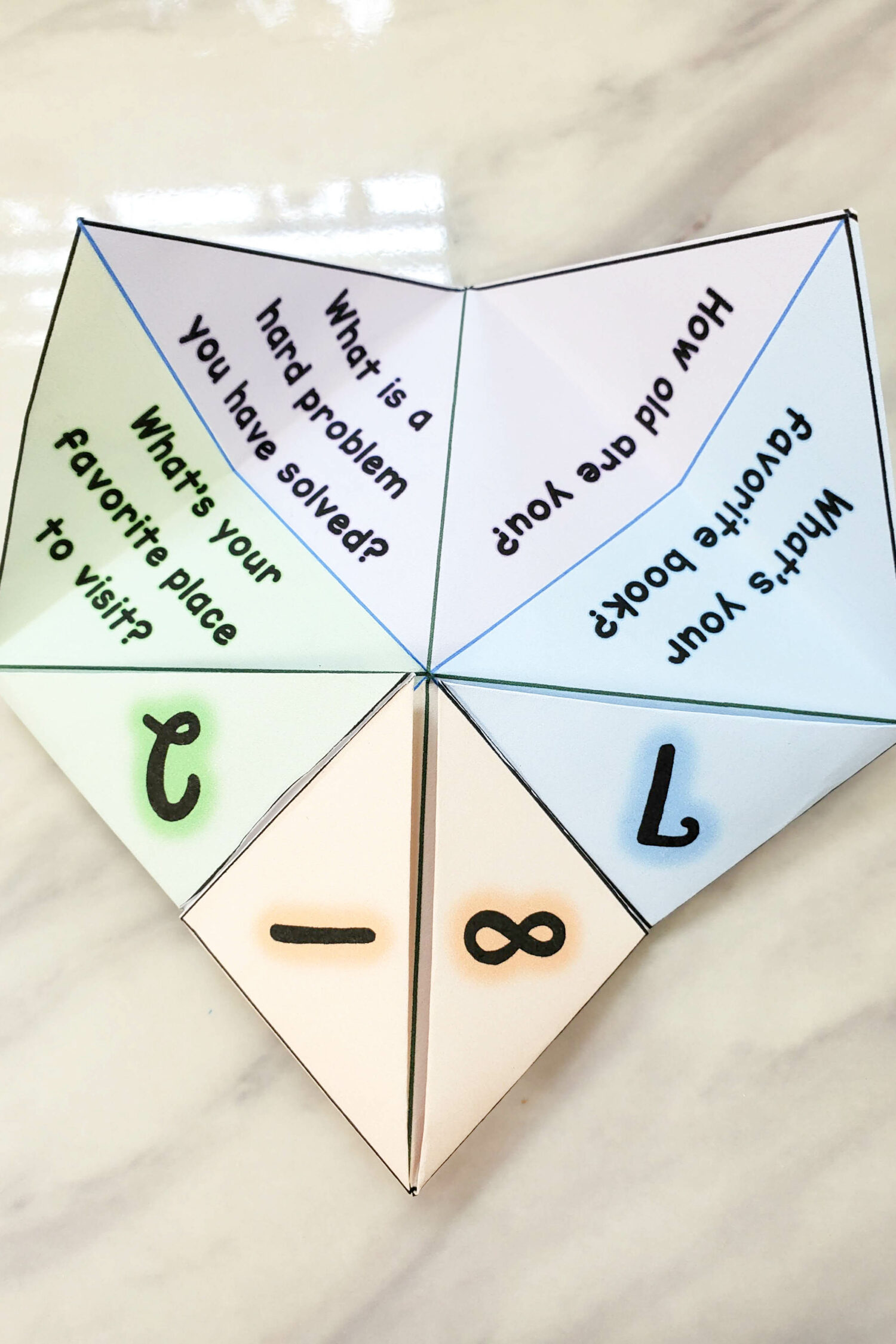 Back to School Cootie Catcher1 Getting to Know You singing time activity! Use this fun fortune teller printable to pick a favorite subject and answer a getting to know you question! Great activity for Primary music leaders.